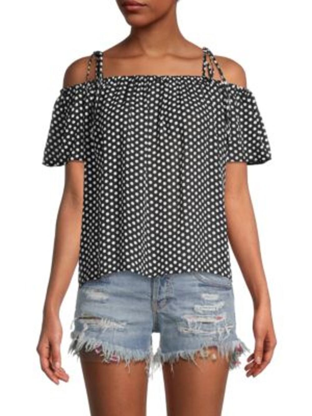 MILLY Eden Printed Silk Polka Dot Off Shoulder Top FEMININE FLIRTY Size Medium M